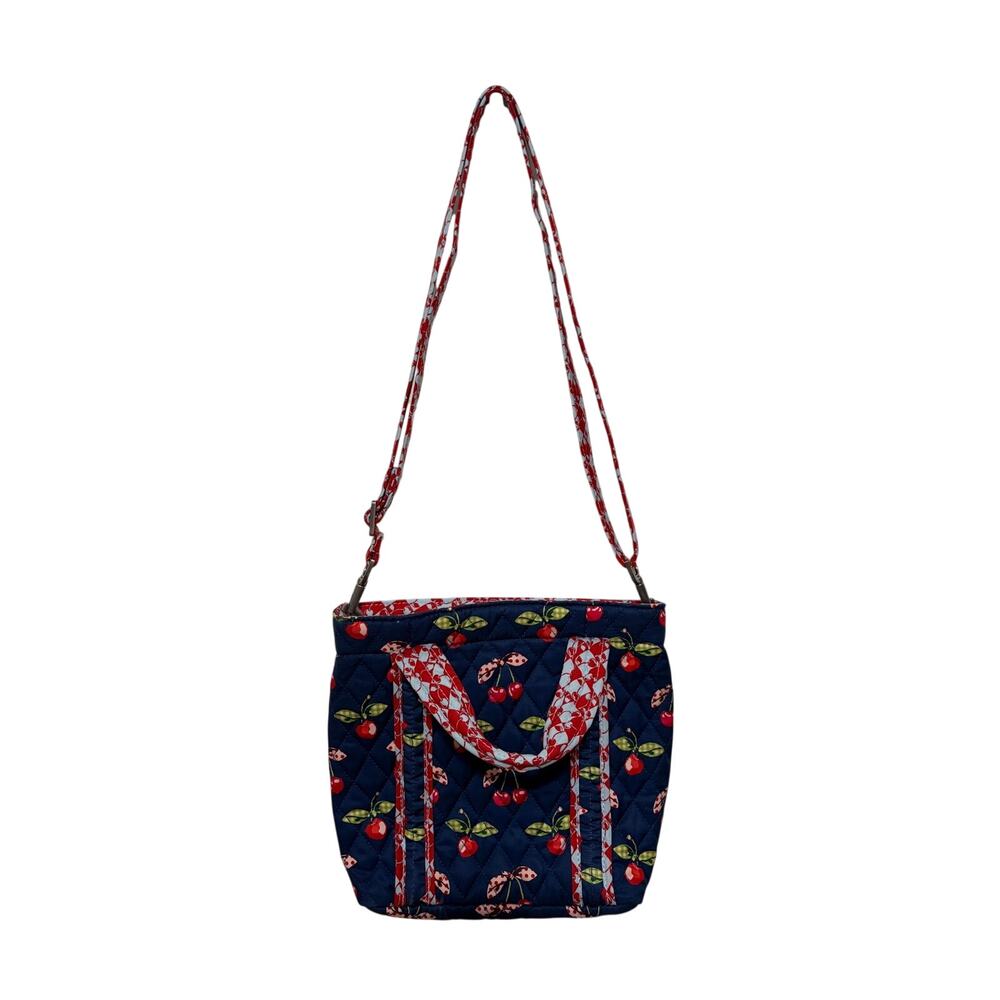 Vera Bradley Cherry Picking Mini Tote Crossbody Bag Navy Cherry Quilted NWOT